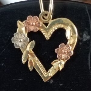Gold Heart Pendant with Floral Accents